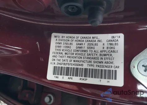 2014 Honda Civic Ex-L z USA, uszkodzony, nr VIN 2HGFB2F97EH550449